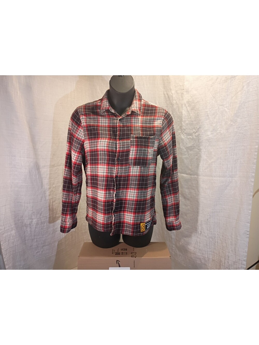 Zara Mens Butted Up Long Sleeve Checkered Brown Orange Color Size M